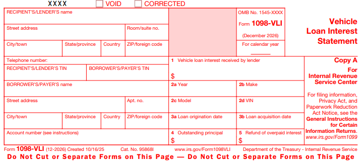 Auto Loan Interest Form 1098-VLI reporting solution